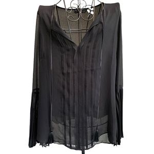 WHBM sheer black long sleeve blouse
